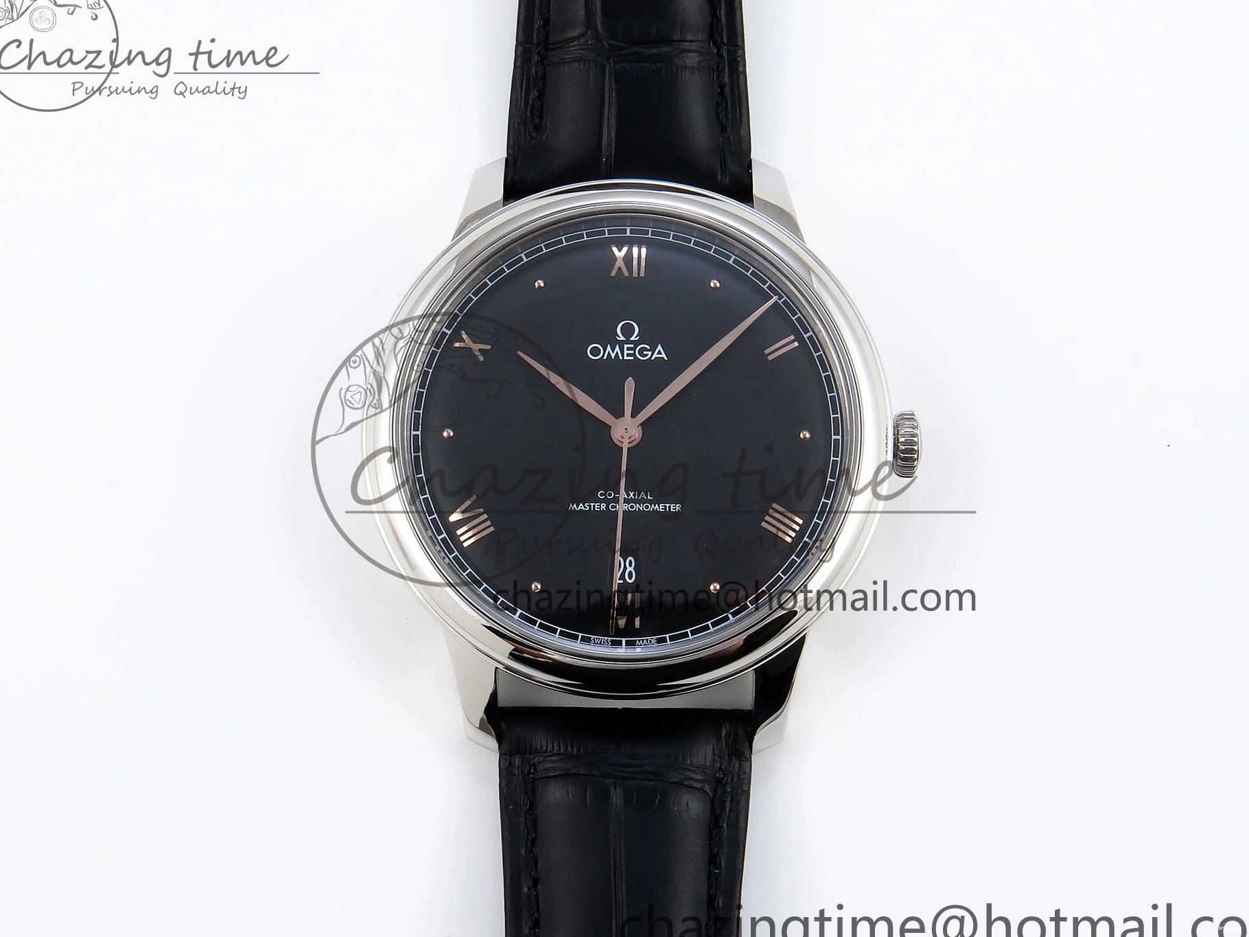 1218 TopPick De Ville Date SS MKF 1:1 Best Edition Black Dial Roman Marker on Black Leather Strap A 7743